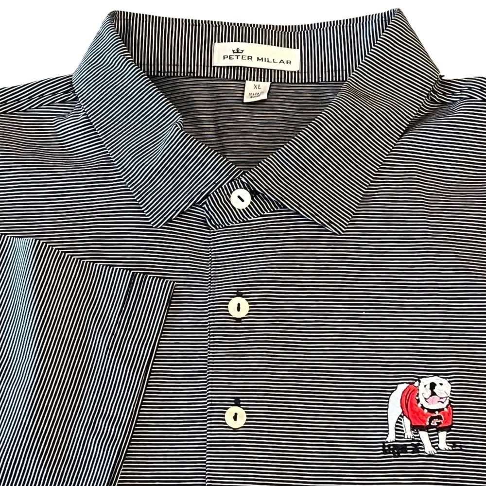 Peter Millar Polo Shirt Mens XL Black Stripe Georgia Bulldogs Cotton